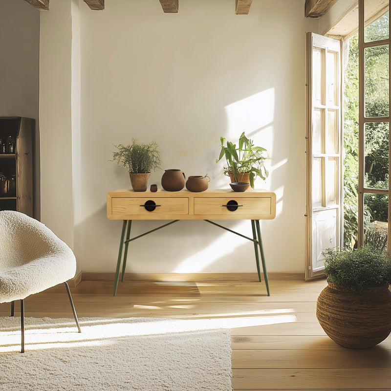 Consola - Helena - Madera Clara - Verde - Negro