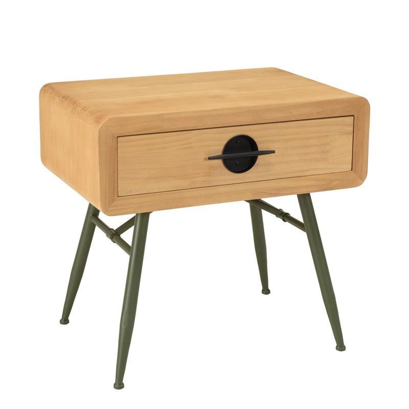 Mesita de Noche - Helena - Madera Clara - Verde - Negro