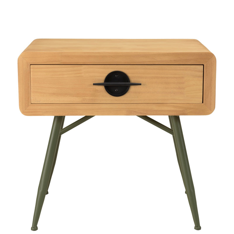 Mesita de Noche - Helena - Madera Clara - Verde - Negro