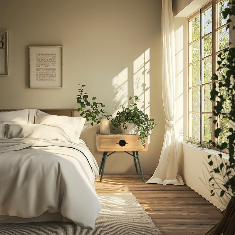 Mesita de Noche - Helena - Madera Clara - Verde - Negro