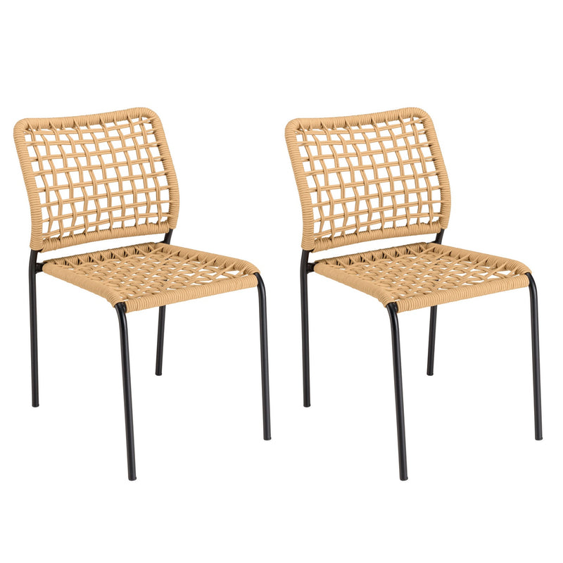 Vianney - Lot De 2 Chaises Jardin - Acier/Polyester - Noir/Beige