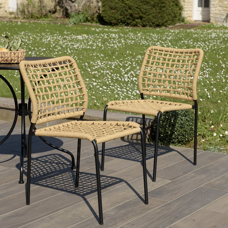 Vianney - Lot De 2 Chaises Jardin - Acier/Polyester - Noir/Beige