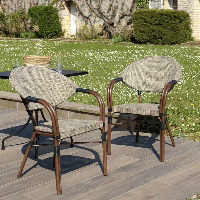 Vianney - Lot De 2 Chaises Jardin - Textilène/Acier - Taupe