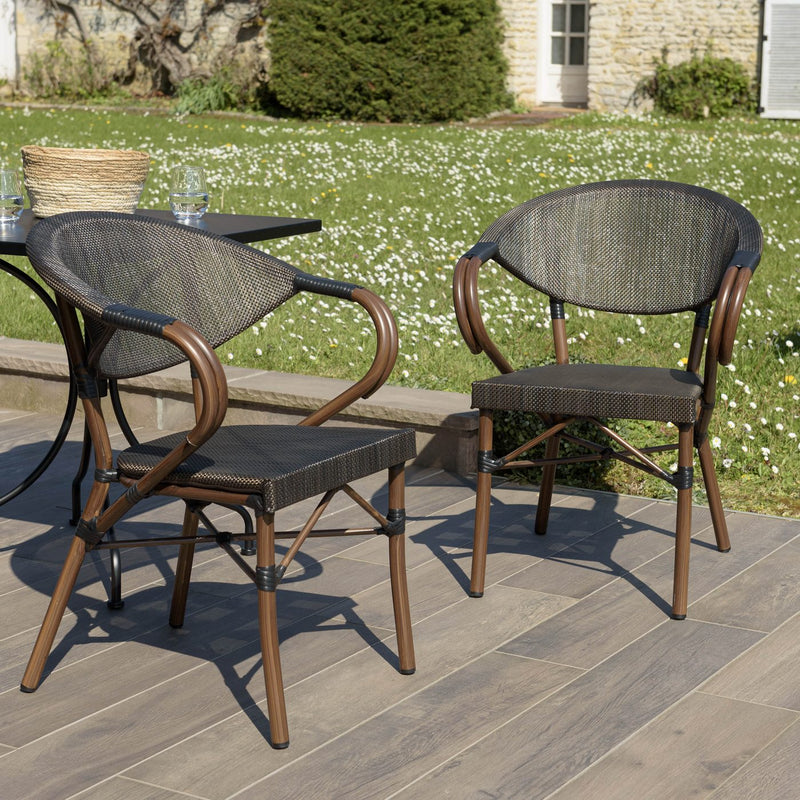 Vianney - Lot De 2 Chaises Jardin - Textilène/Acier - Marron