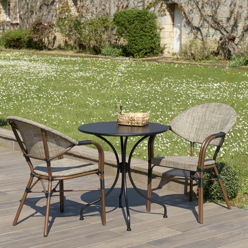 Vianney - Salon De Jardin - Textilène/Acier - Taupe/Noir