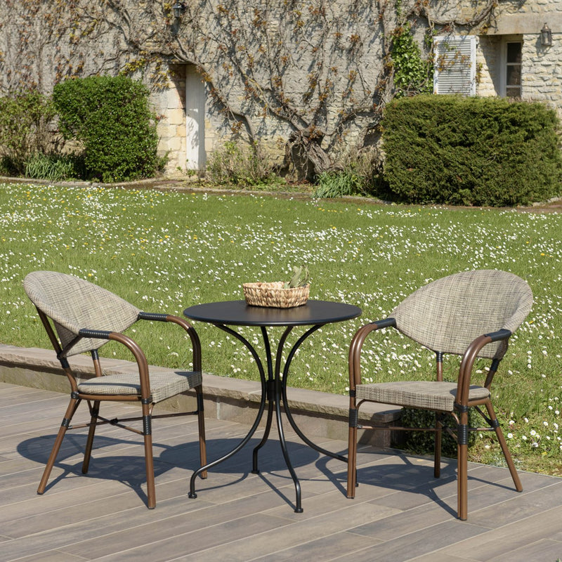 Vianney - Salon De Jardin - Textilène/Acier - Taupe/Noir