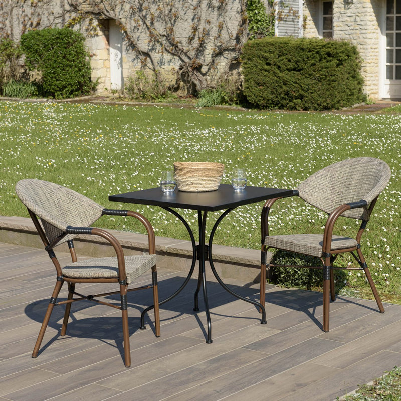 Vianney - Salon De Jardin - Textilène/Acier - Taupe/Noir