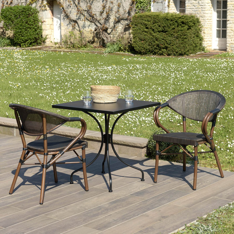 Vianney - Salon De Jardin - Textilène/Acier - Noir/Marron