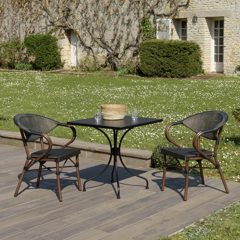 Vianney - Salon De Jardin - Textilène/Acier - Noir/Marron