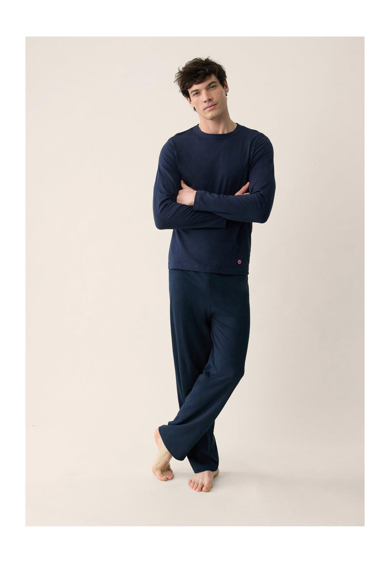 Ensemble Pyjama Haut Et Pantalon Bleu Marine En Coton - Pyjama Haut Manches Longues Superbe Et Bas De Pyjama Long Indomptable Marine