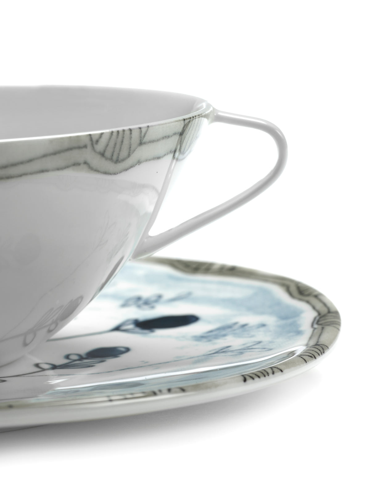 Midnight Flowers - 2er-Set Suppentassen + Untertassen - Bone-China-Porzellan - Mirtillo Tea