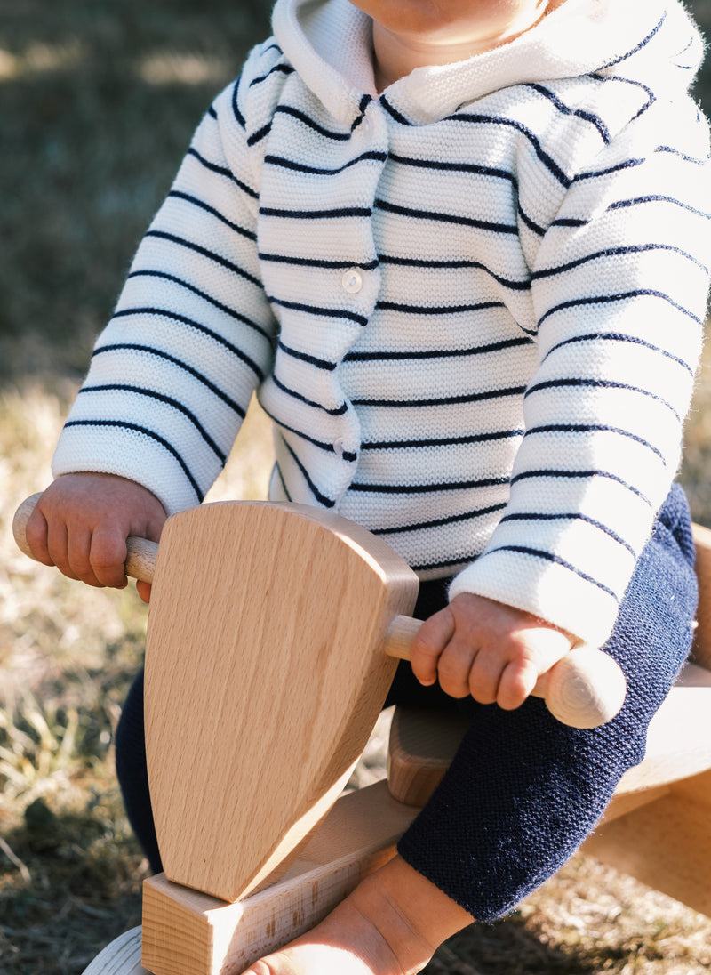 Manteau En Tricot Les Basiques - Écru À Rayures Marines