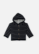 Petits Marins Wool Blend Coat - Navy With Ecru Stripes