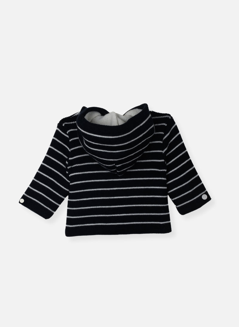 Petits Marins Wool Blend Coat - Navy With Ecru Stripes