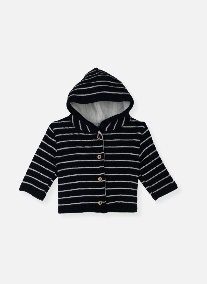 Petits Marins Wool Blend Coat - Navy With Ecru Stripes