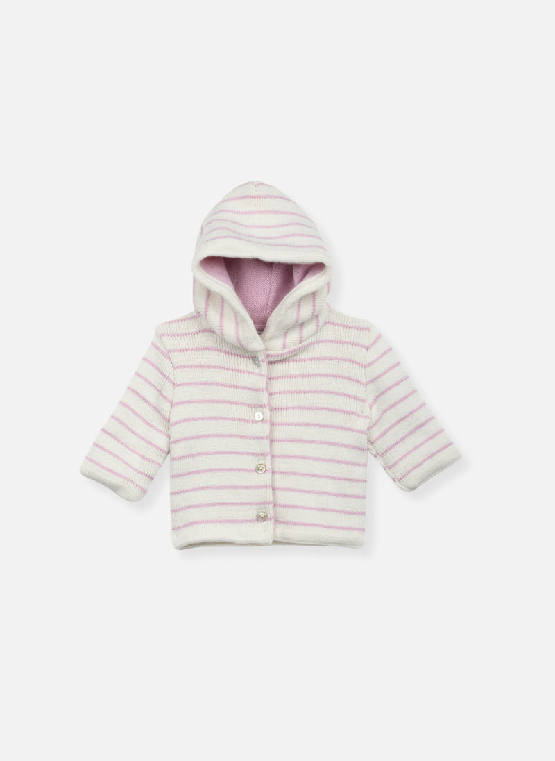 Manteau En Laine Mélangée Petits Marins - Écru À Rayure Rose Perle