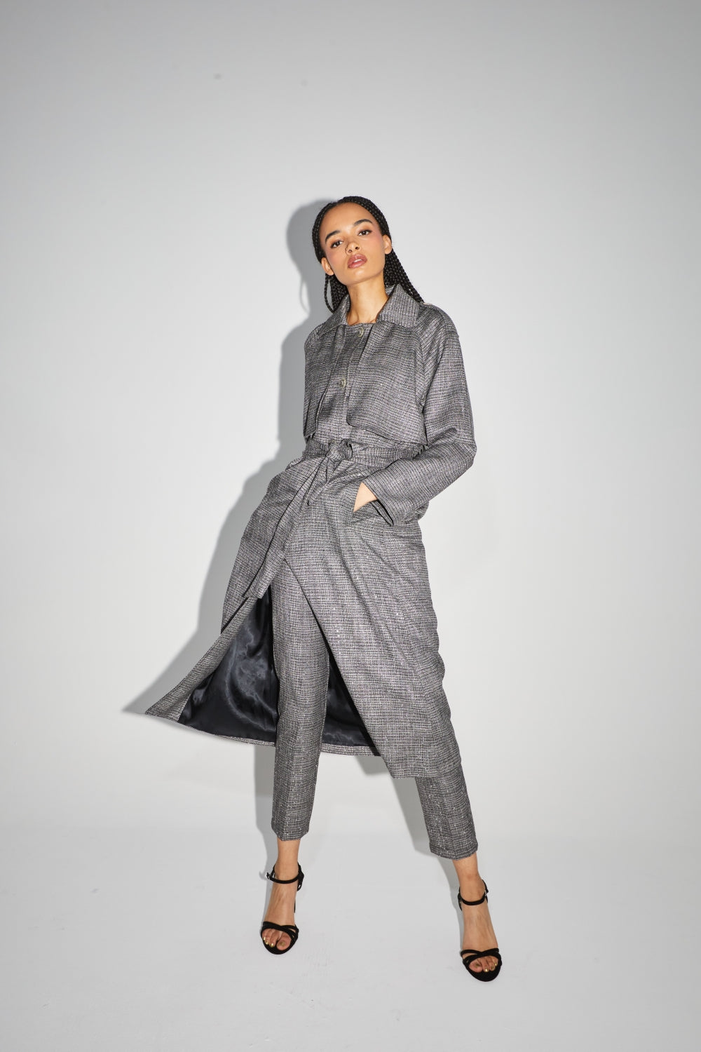 Le Trench Lauren Tartan Paillettes Gris