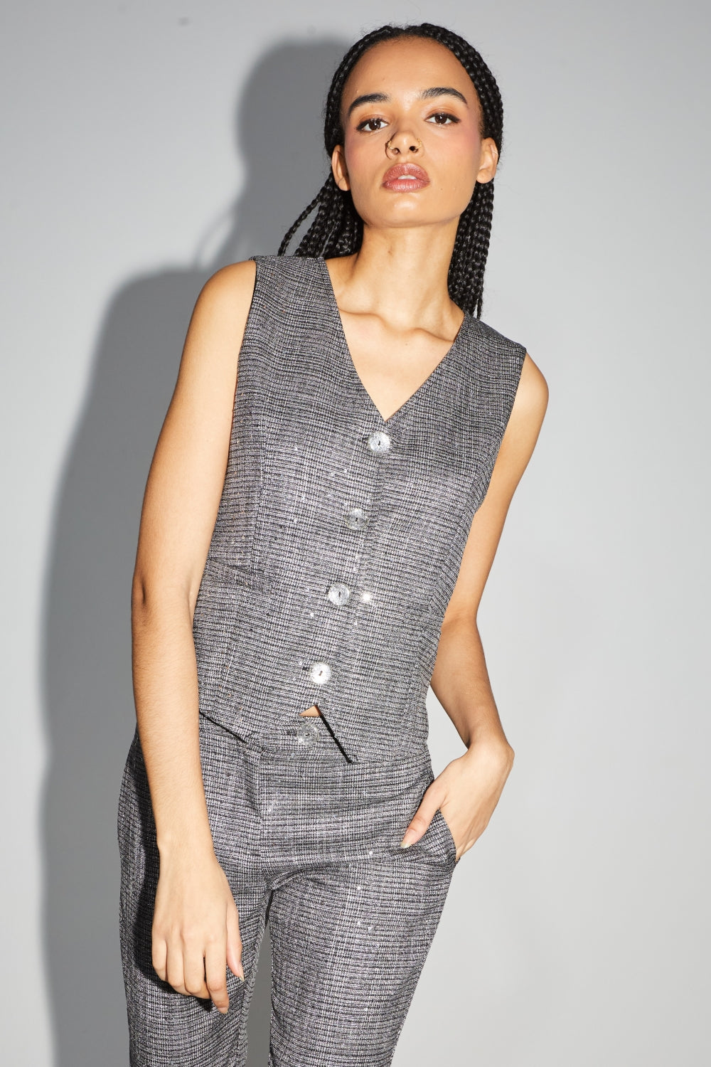 Le Gilet Tailleur Karl Tartan Paillettes Gris