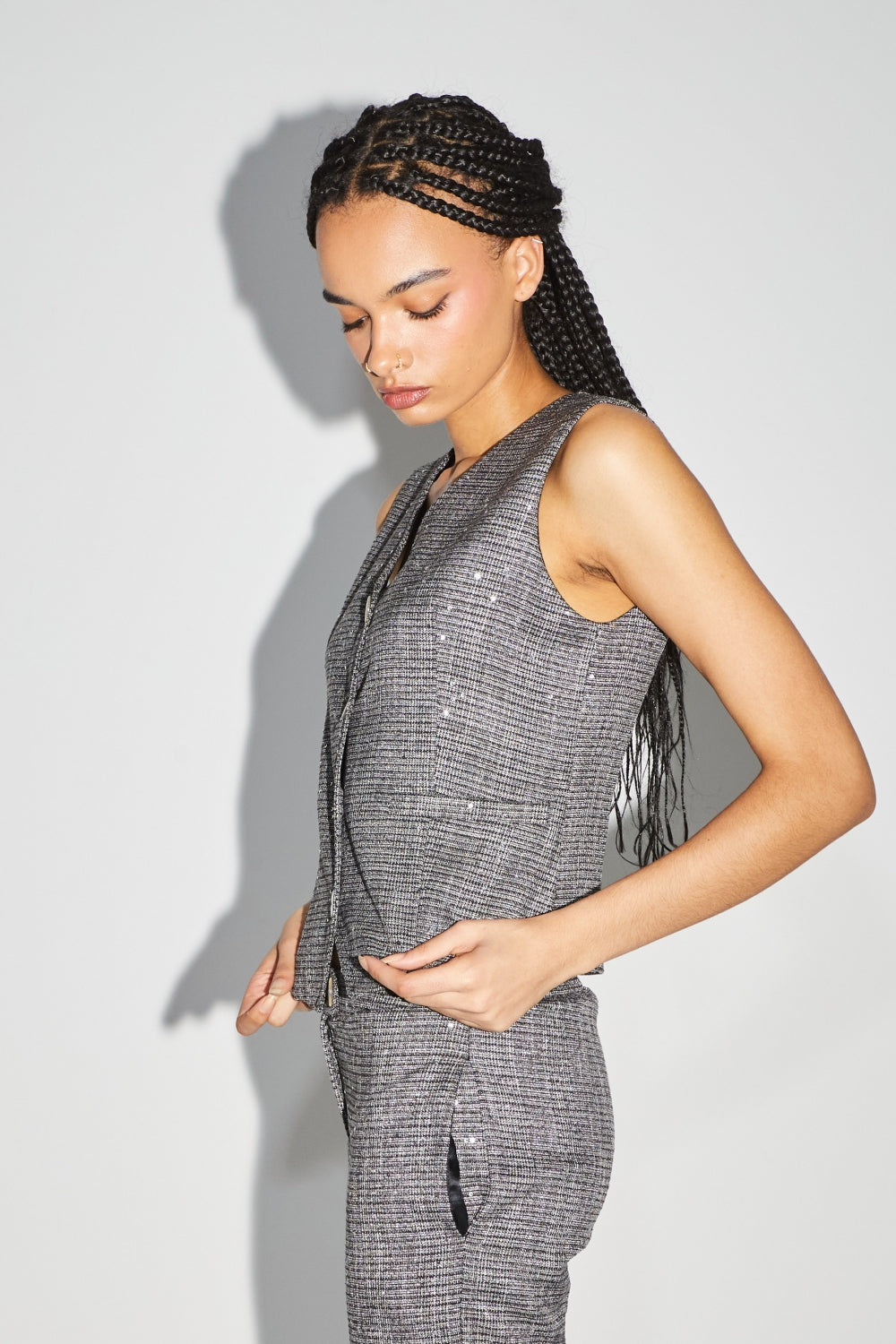 Le Gilet Tailleur Karl Tartan Paillettes Gris
