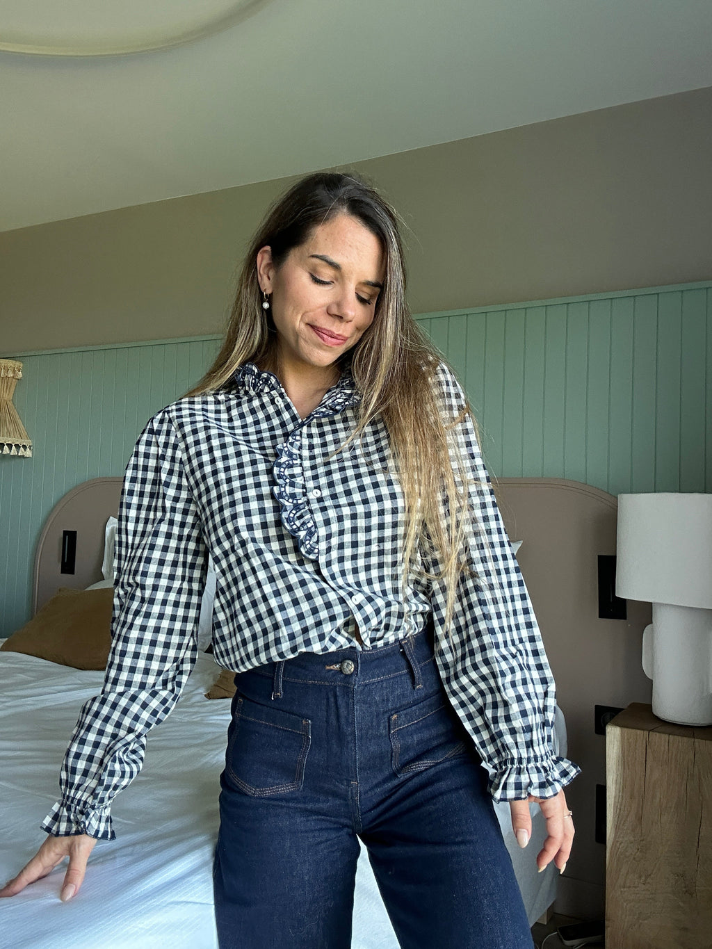 Blusa vichy azul marino Léonor