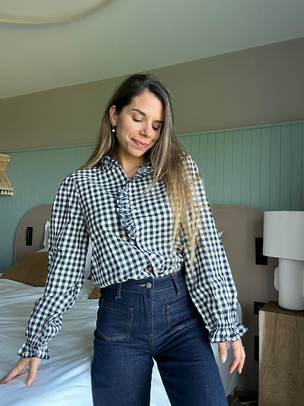 Blouse vichy bleu marine Léonor