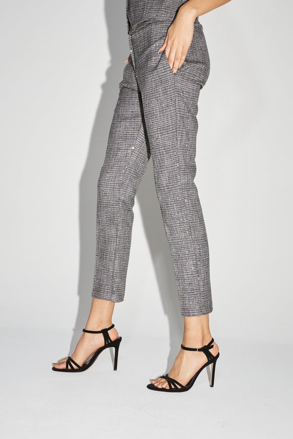 Pantalones de lentejuelas grises de tartán Silvana