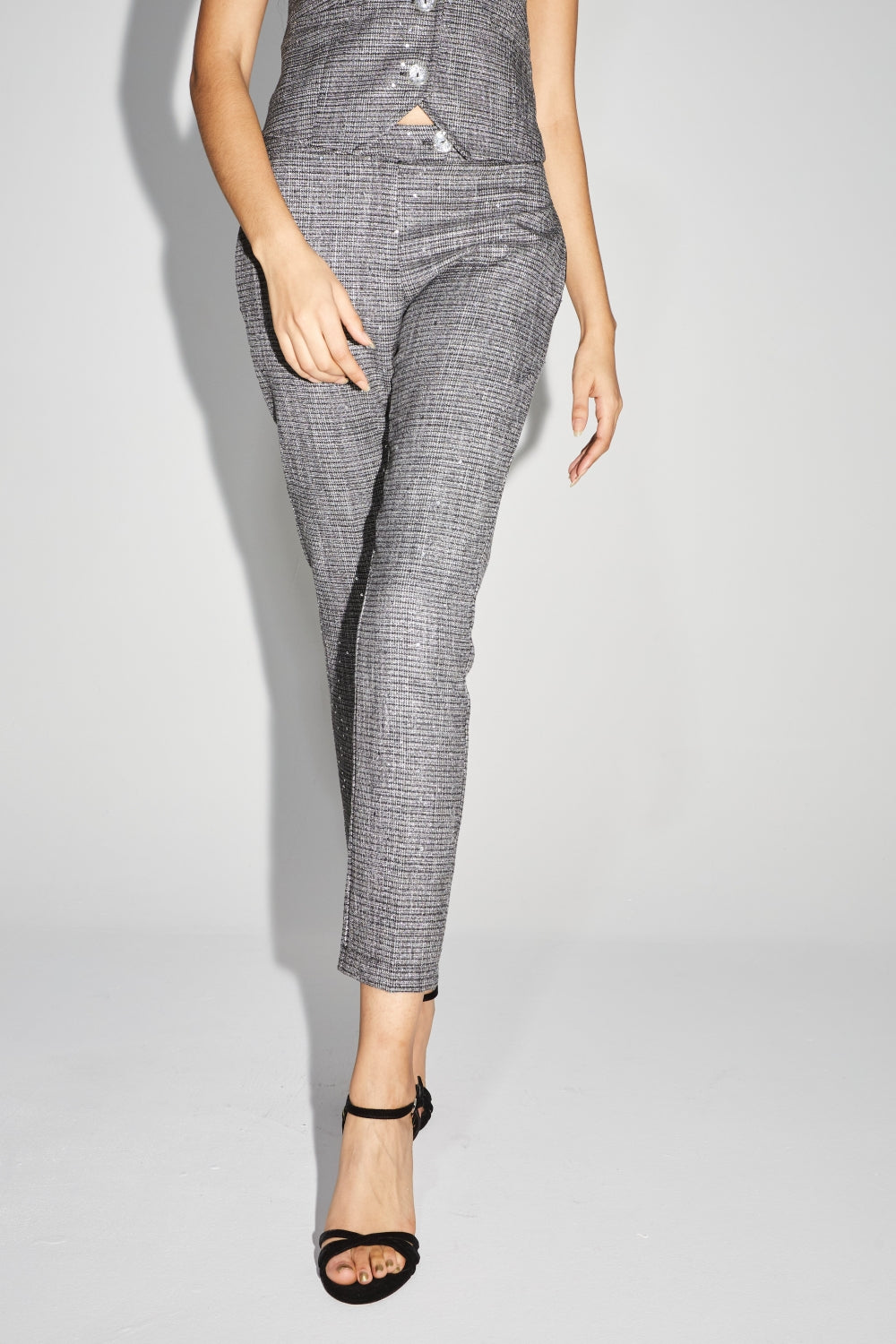 The Silvana Tartan Gray Sequin Trousers