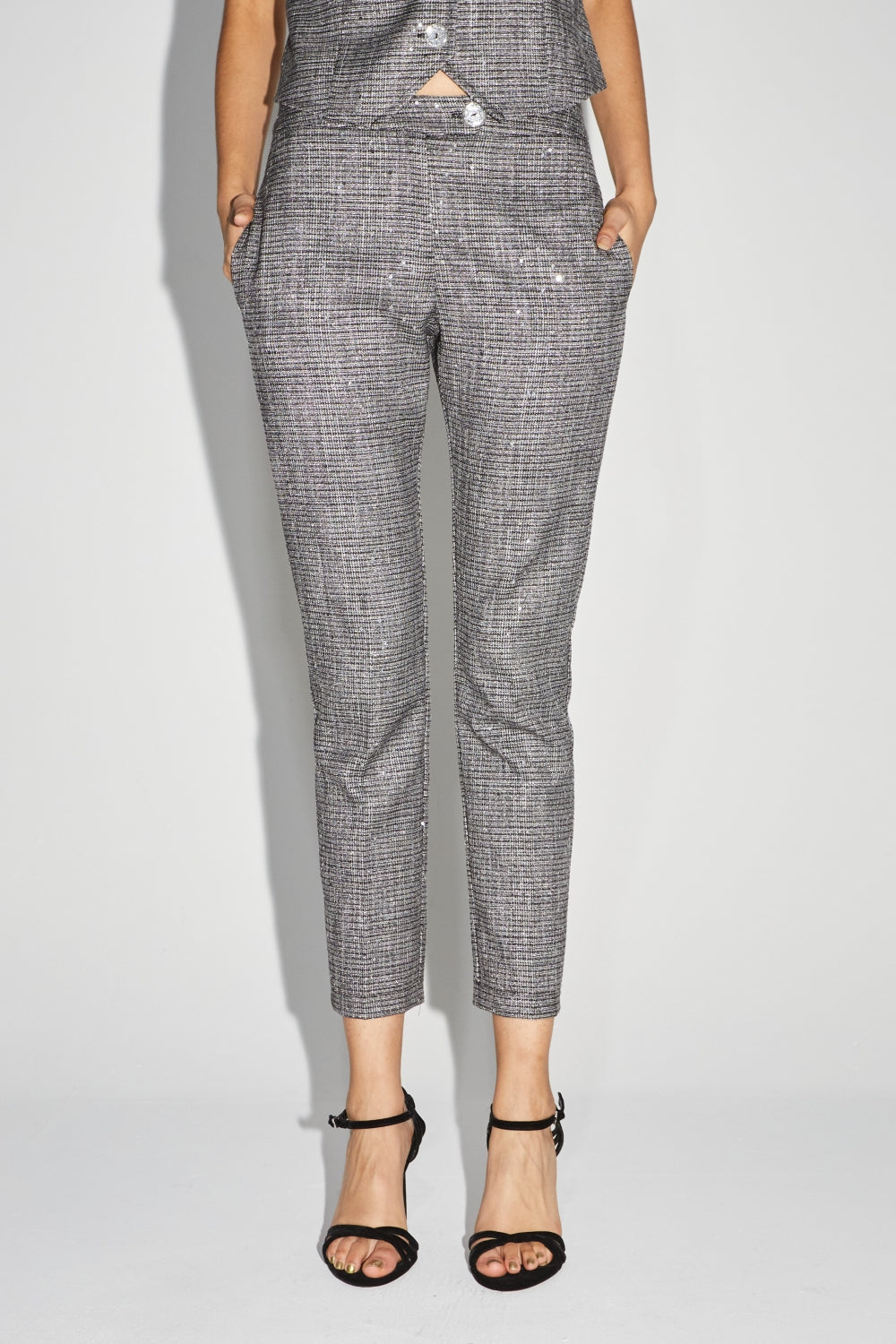 The Silvana Tartan Gray Sequin Trousers