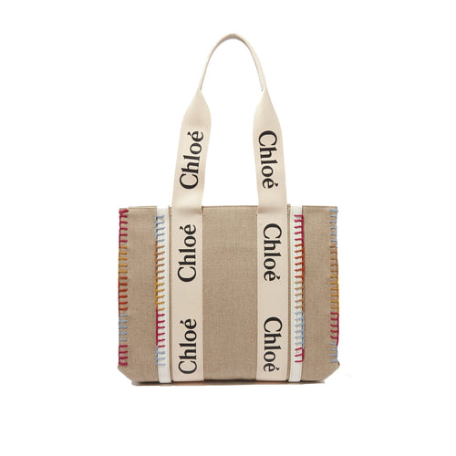 Bolso tote mediano Chloé Woody - Mujeres - Beige