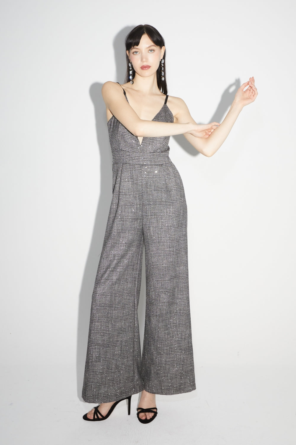 La Jumpsuit Juliette Tartan Paillettes Gris