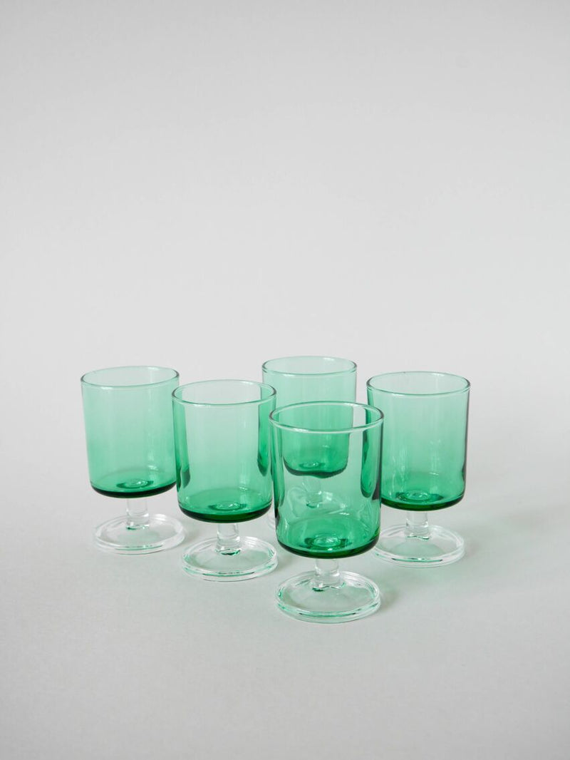 Lot De 5 Petits Verres À Vin En Verre Vert - Luminarc - 1970