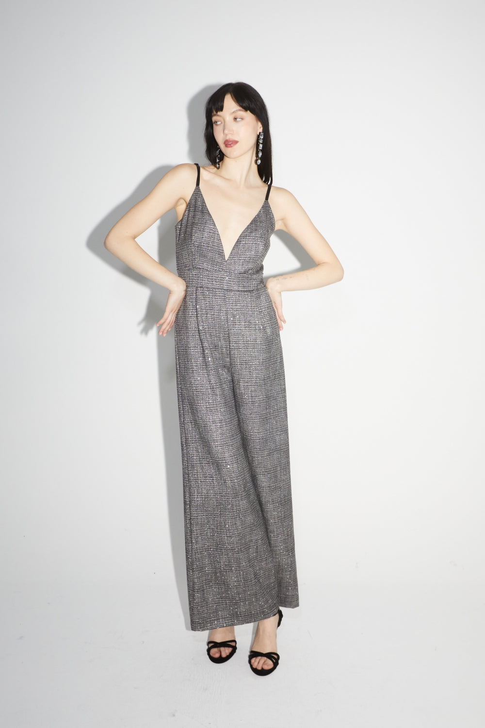 La Jumpsuit Juliette Tartan Paillettes Gris