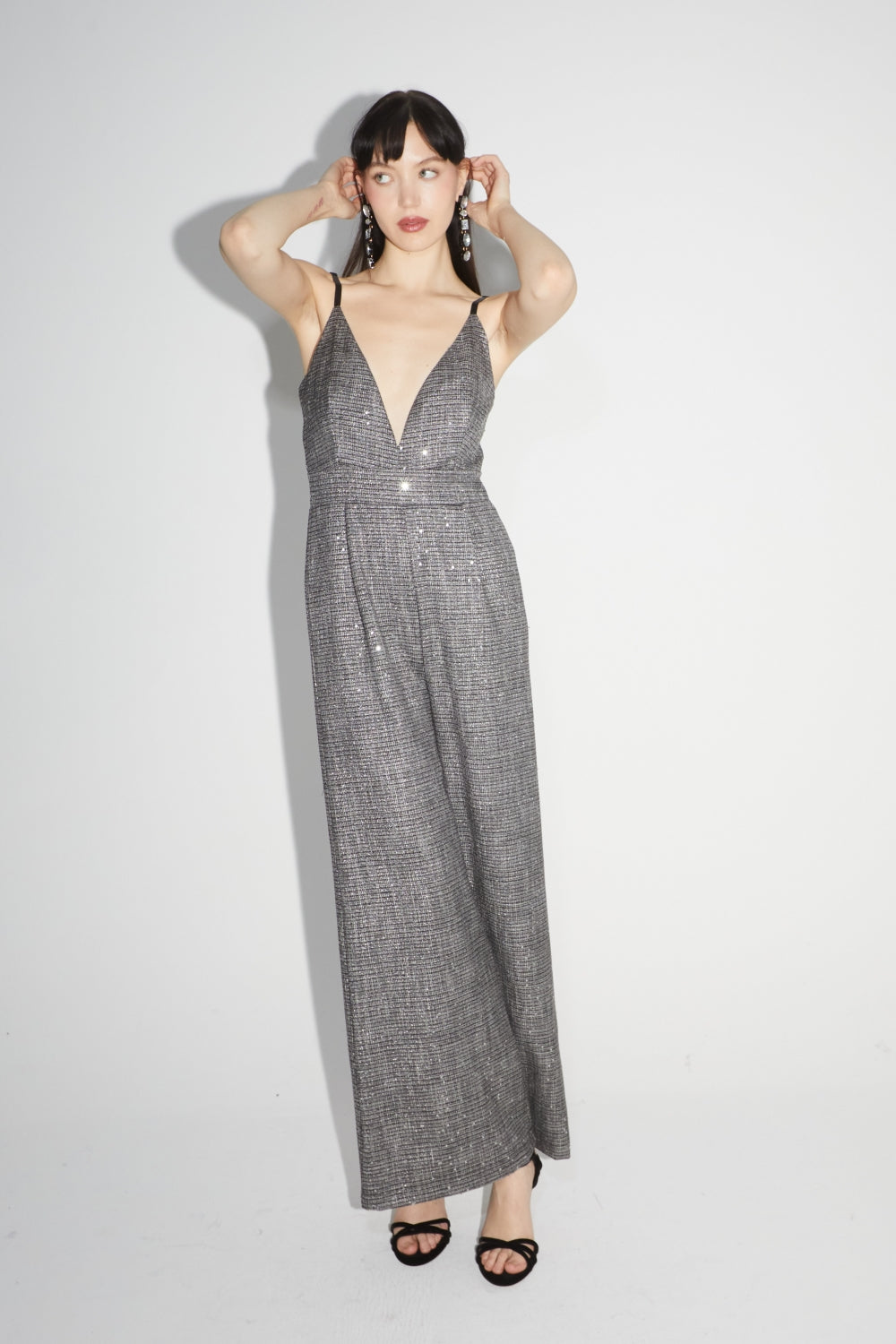 La Jumpsuit Juliette Tartan Paillettes Gris