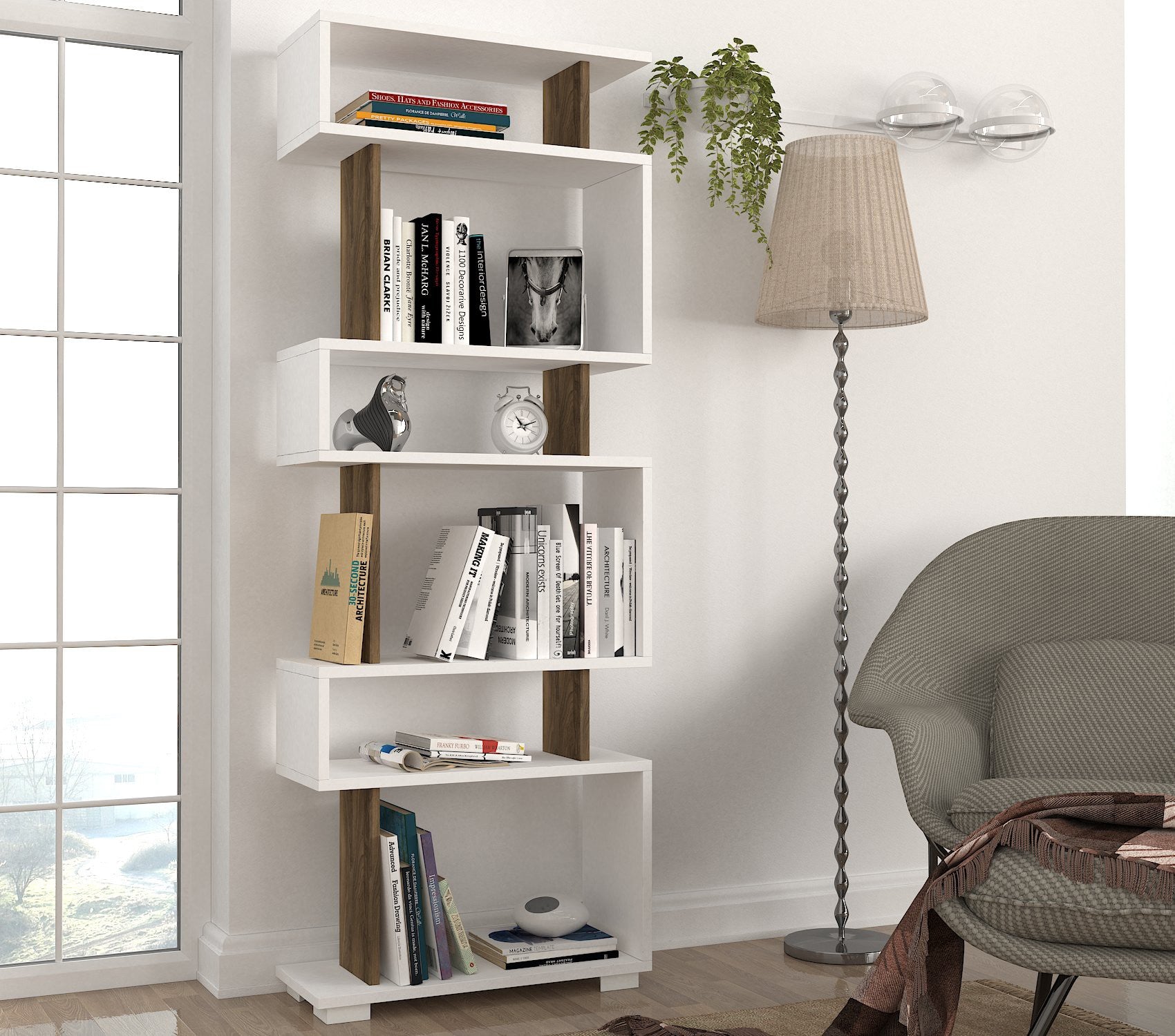Bibliothèques Blok - Blanc / Noyer