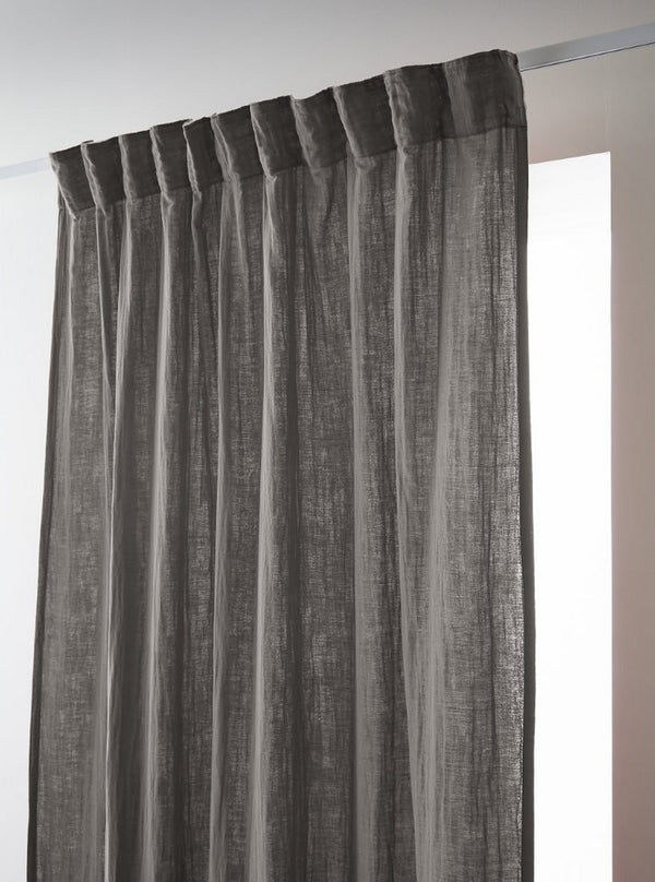 Gaïa - Rideau Galon Fronceur - Double Gaze De Coton Unie - Granit