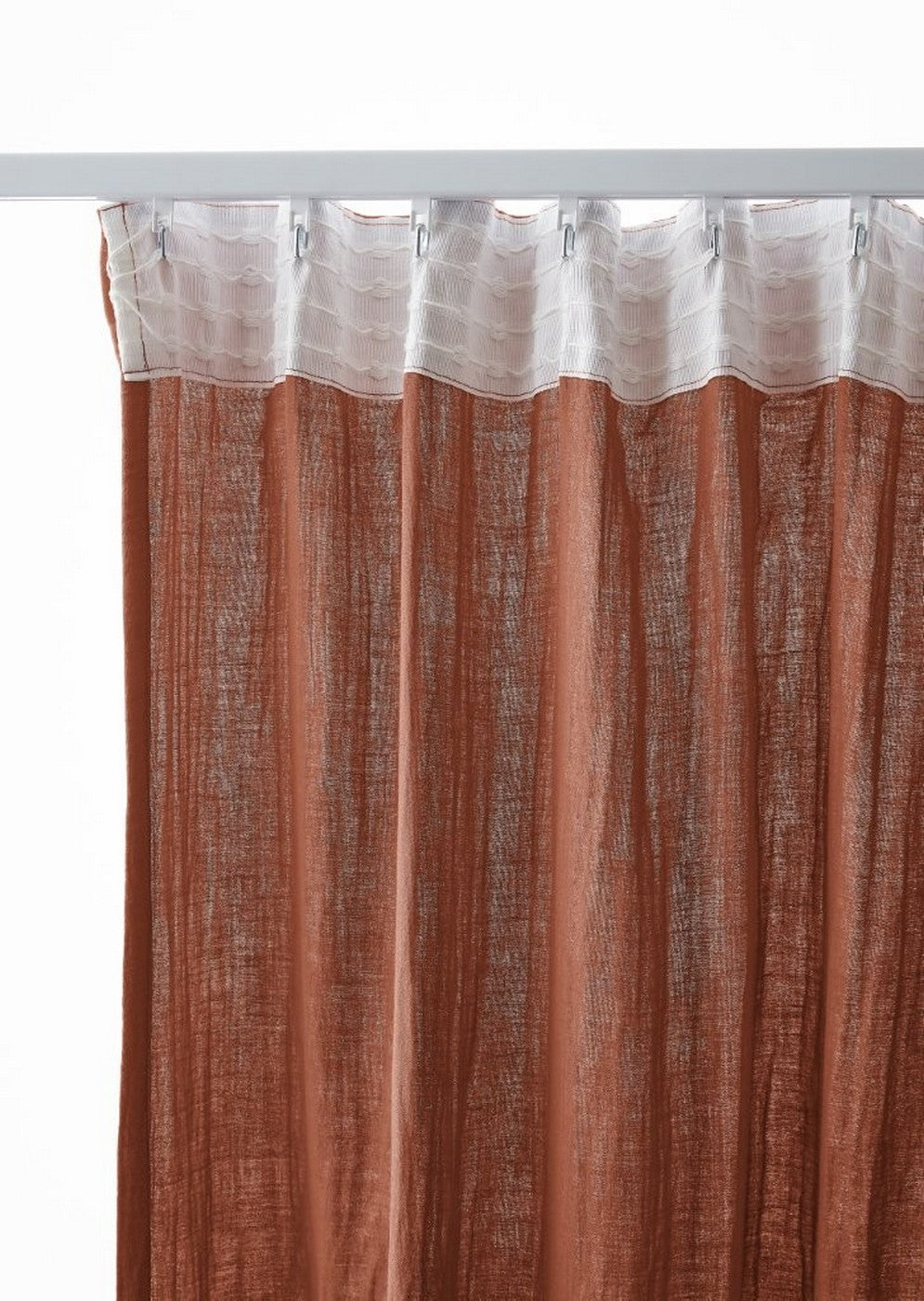 Gaïa - Rideau Galon Fronceur - Double Gaze De Coton Unie - Terracotta
