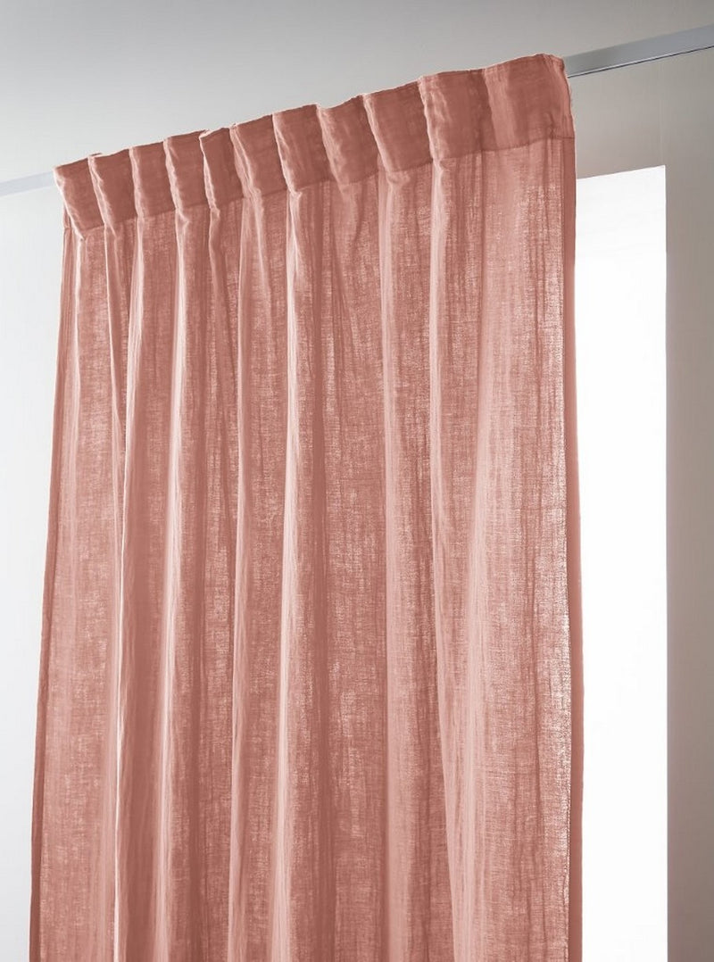 Rideau Galon Fronceur - Double Gaze De Coton Unie - Gaïa - Rose Pêche