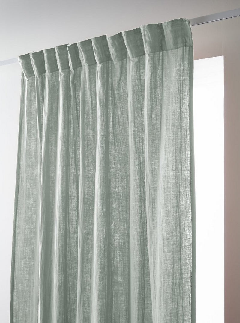 Rideau Galon Fronceur - Double Gaze De Coton Unie - Gaïa - Eucalyptus