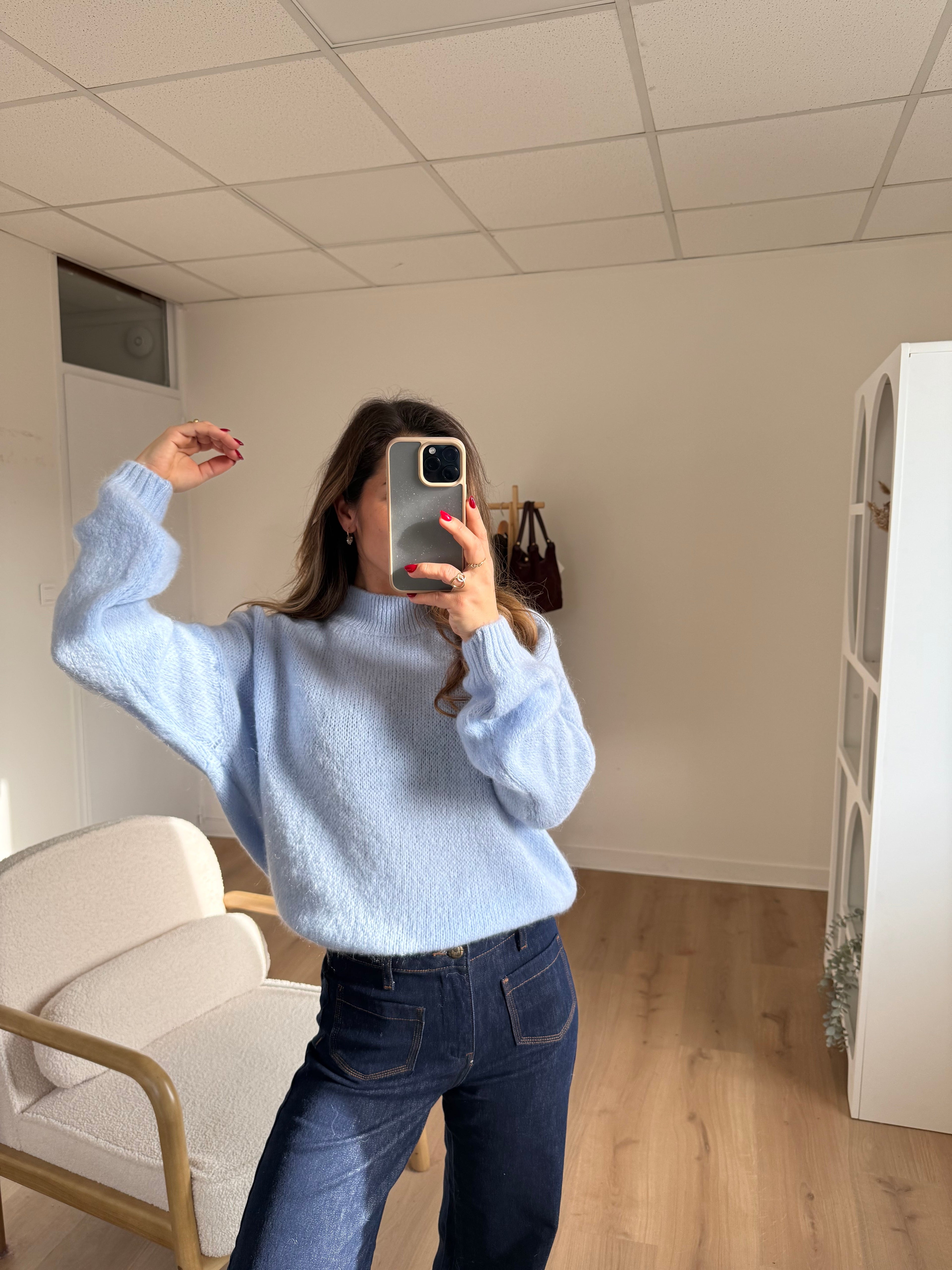 Hortense Crew-Neck Knitted Sweater Glacier Blue