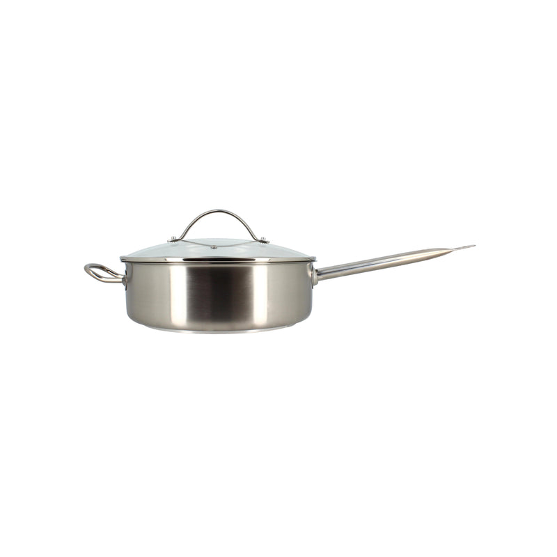 Professional Stainless Steel Sauté Pan with Glass Lid - 28cm