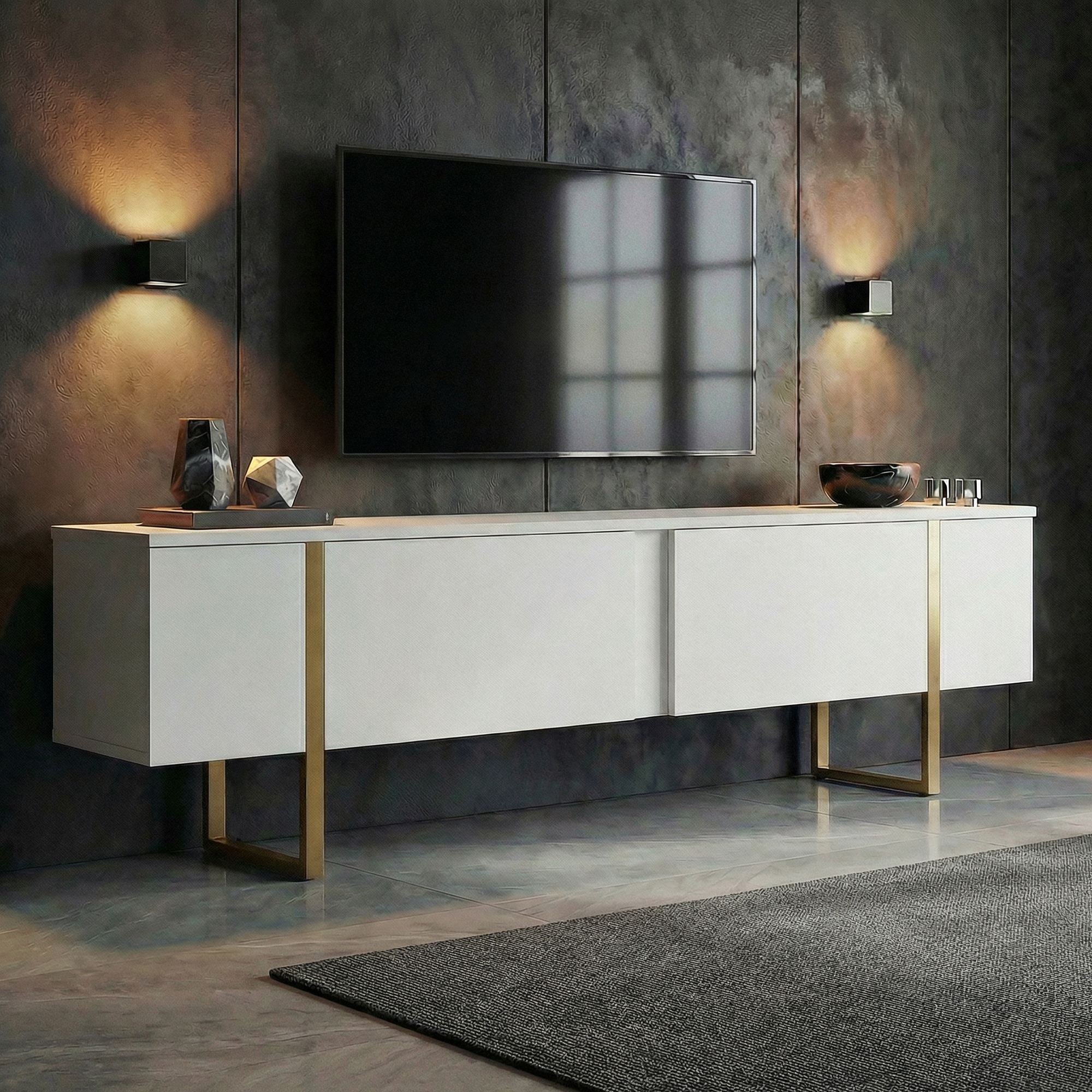 Onera - Meuble TV - Blanc/Doré