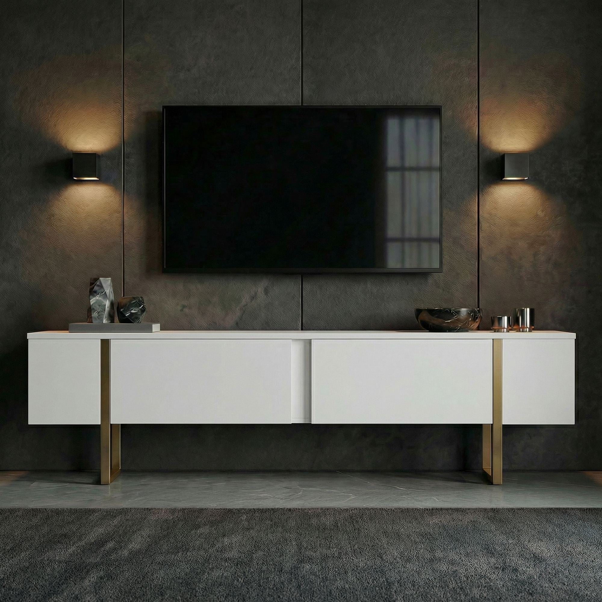 Onera - Meuble TV - Blanc/Doré