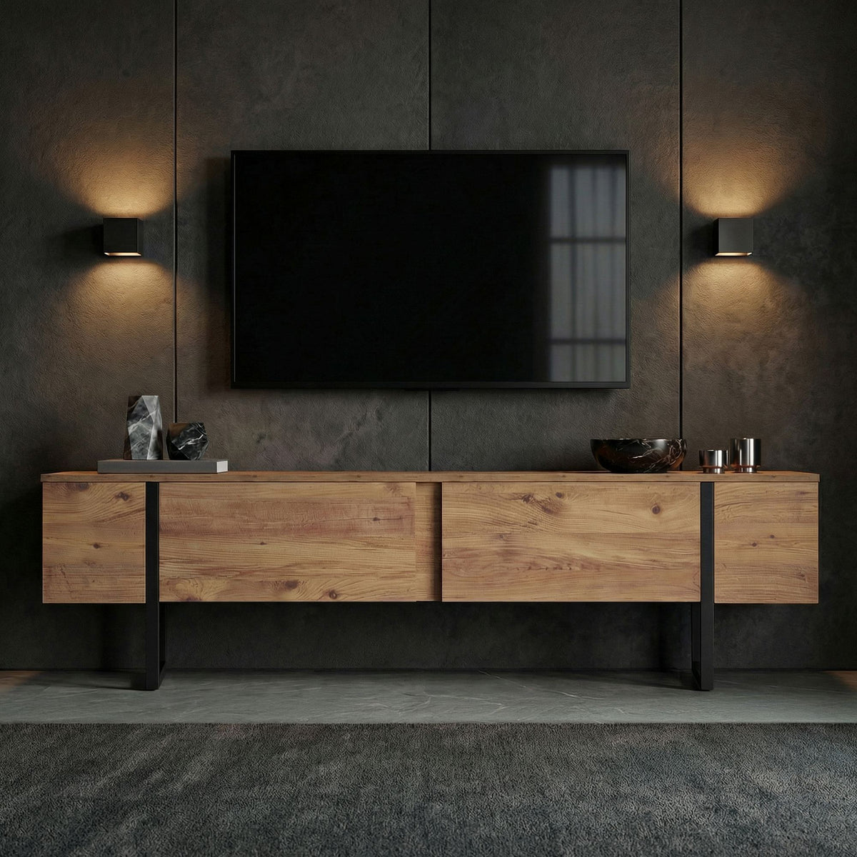 Onera - TV Stand - Atlantic Pine/Black