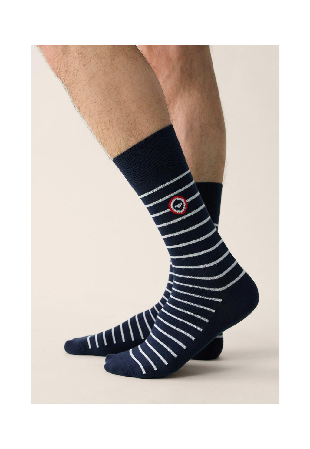 Chaussettes Mi-Hautes Robuste À Rayures - Marine Blanc