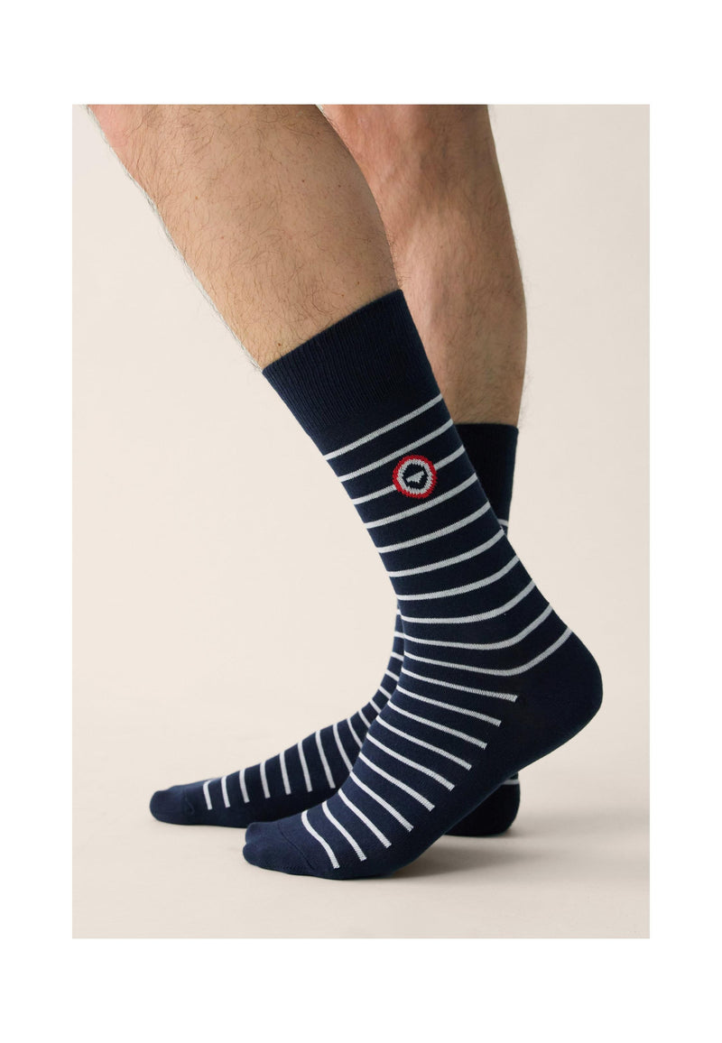 Chaussettes Mi-Hautes Bleu Marine À Rayures Blanches - Robuste Marine Rayures Blanches