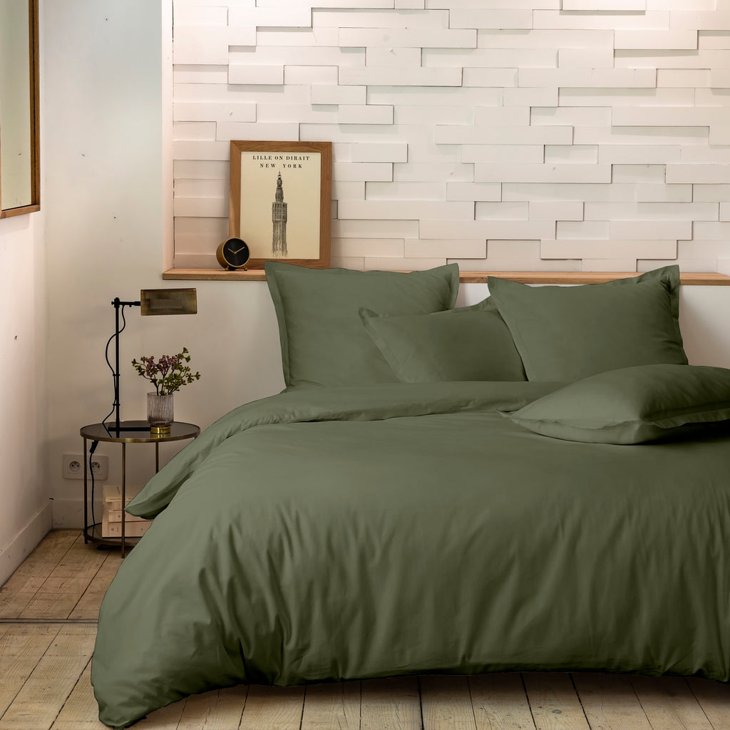 Mura - Parure De Lit Complète - 3 Pièces - 100% Percale De Coton - Kaki