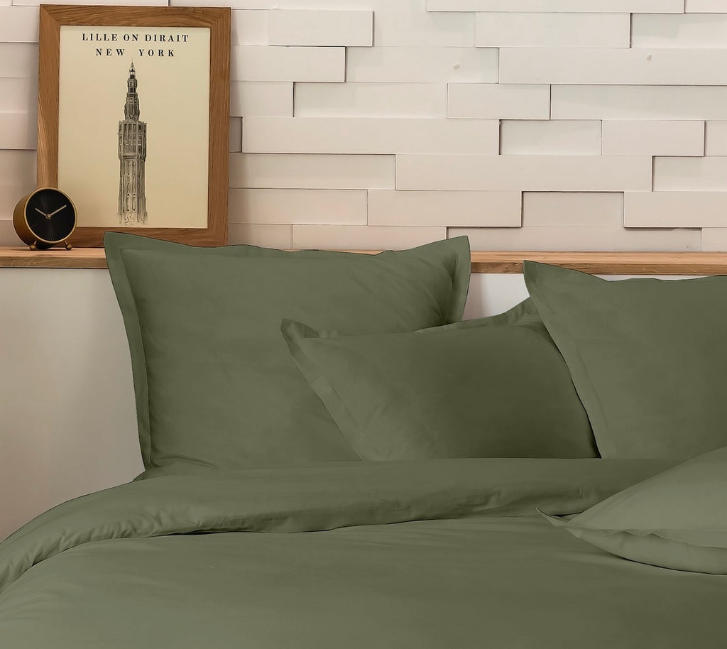 Mura - Parure De Lit Complète - 3 Pièces - 100% Percale De Coton - Kaki