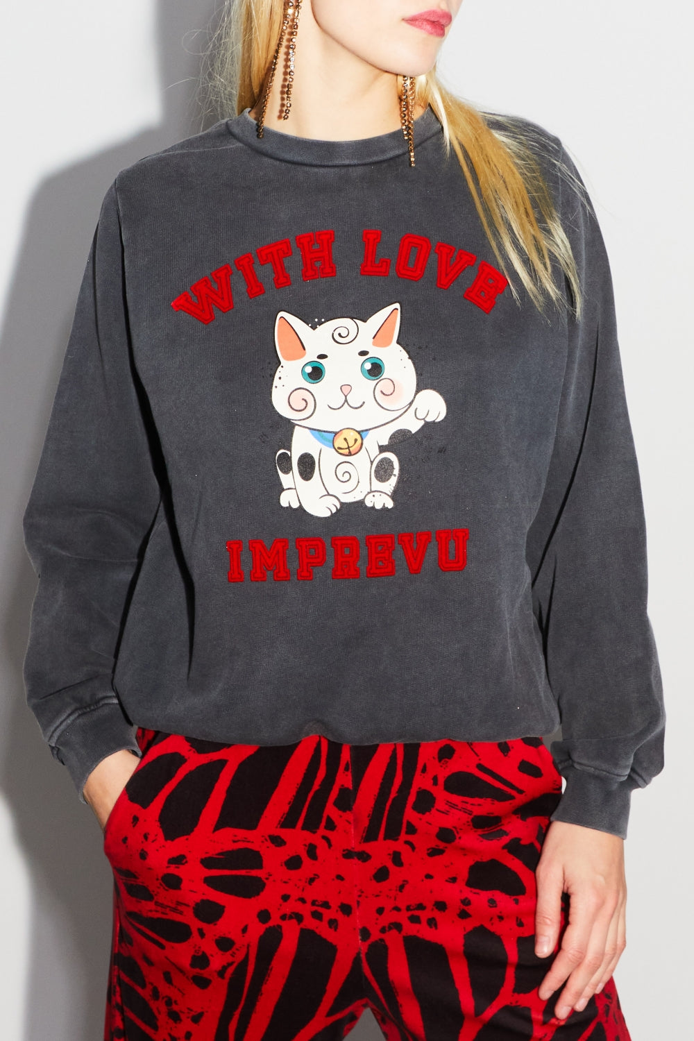 Le Sweatshirt Eddie Lucky Cat Black