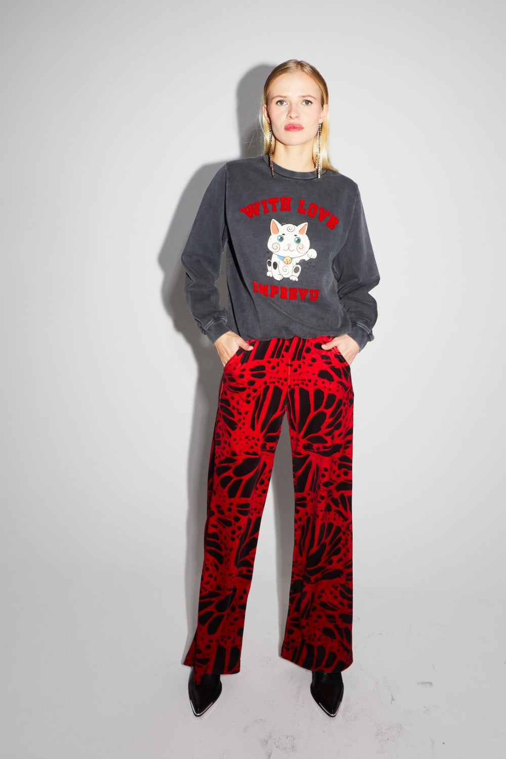 Le Sweatshirt Eddie Lucky Cat Black