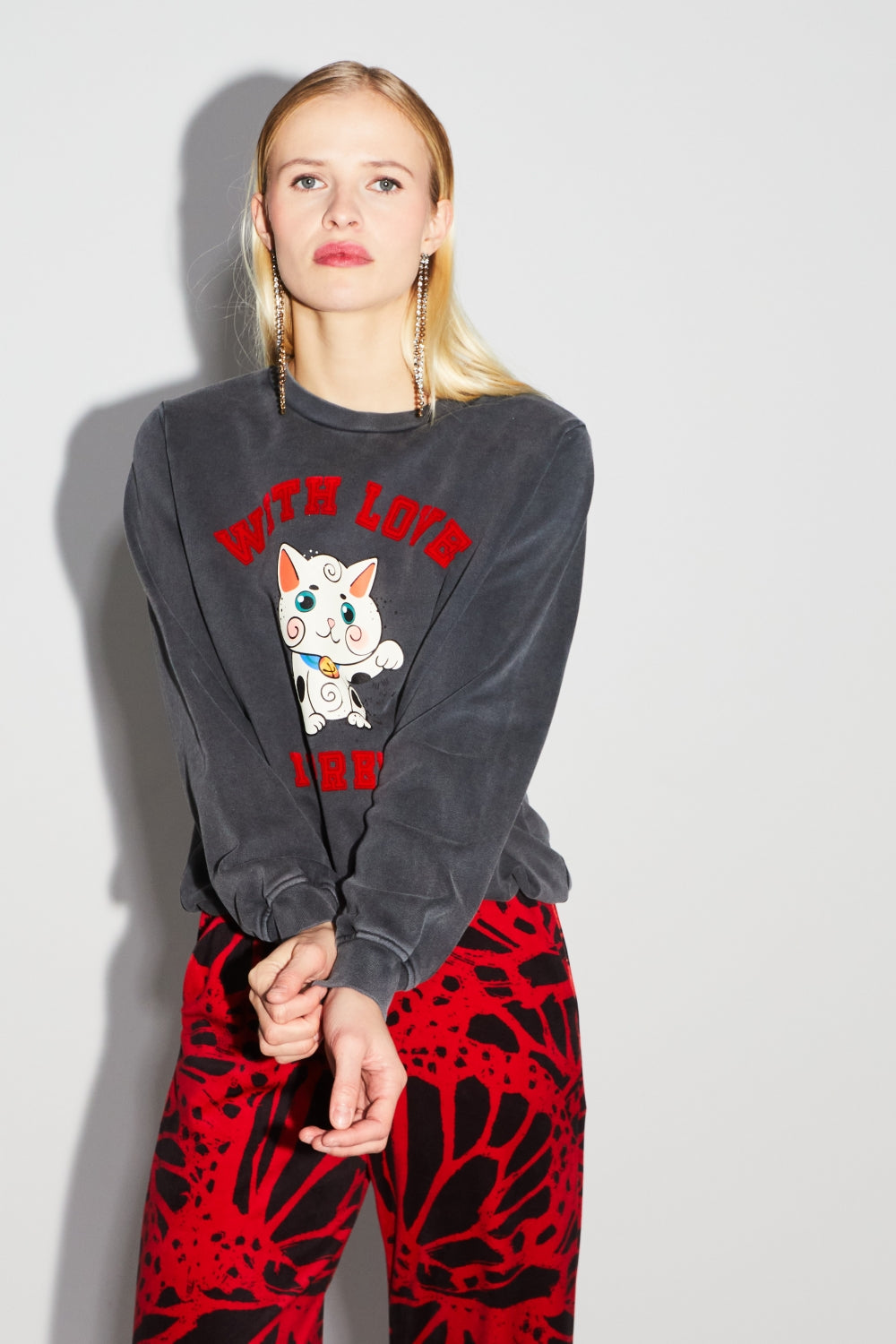 Le Sweatshirt Eddie Lucky Cat Black